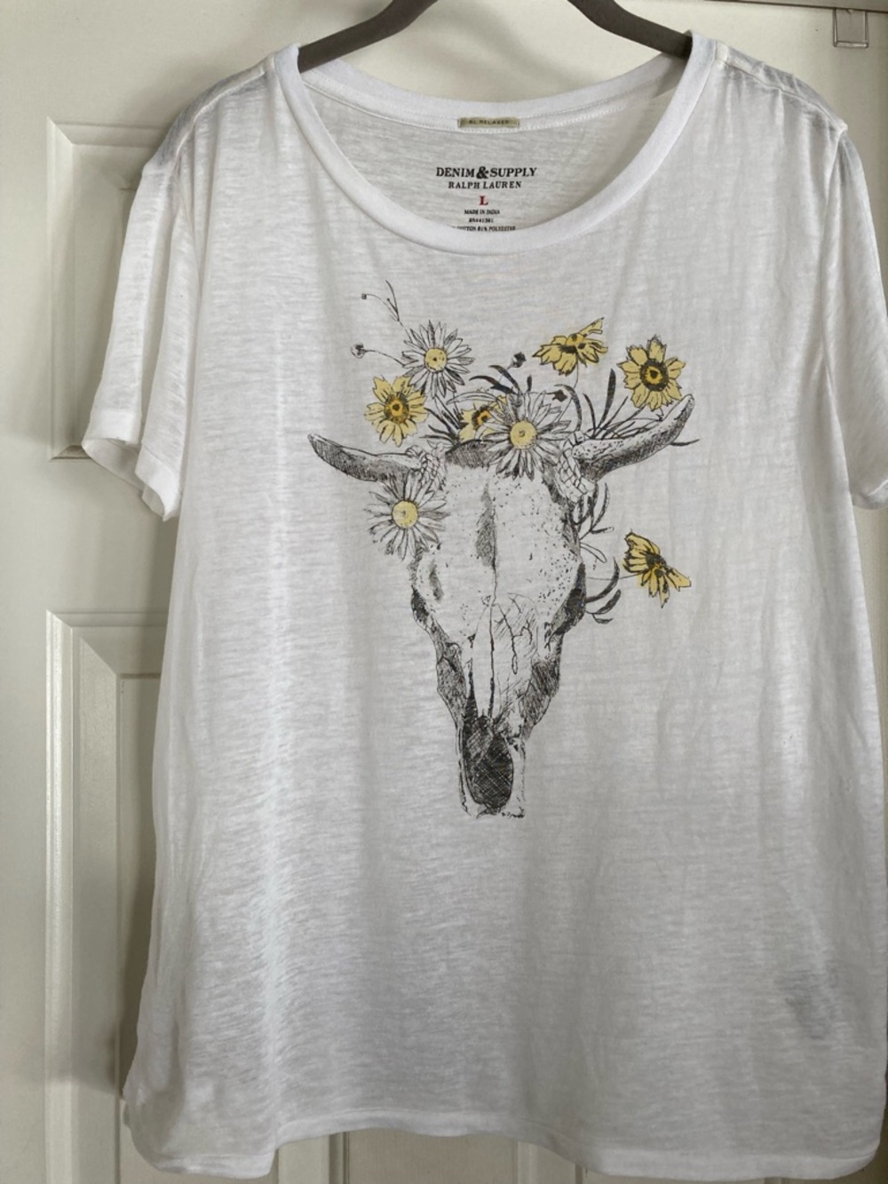 Ralph Lauren White Tee with Floral Skull and Yellow Accents